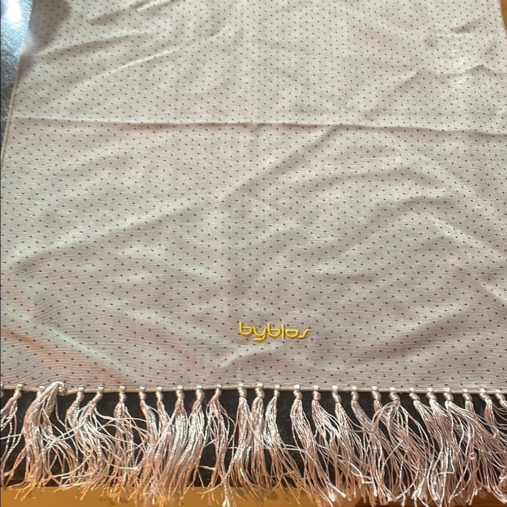 Byblos White Scarf with Gold Logo and Fringe - Viscose/Rayon